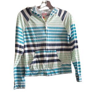 Old Navy California Nautical Blue Green Striped Hoodie Jacket Pockets XL 14
